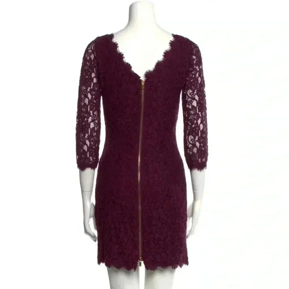 Diane von Furstenberg Lace Pattern Mini Dress women’s size xxs maroon purple - Picture 3 of 3